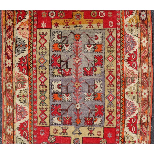 Colorful Antique Turkish Small Oushak Carpet in Multi Layered Design For Sale In Atlanta - Image 6 of 14