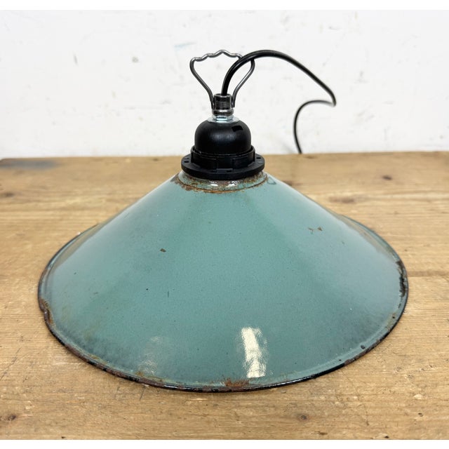 Industrial Petrol Enamel Factory Pendant Lamp, 1960s For Sale - Image 10 of 16