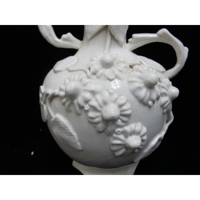Blanc De Chine Style Glazed White Porcelain Hight Relief Flowers & Leaves Vase For Sale In Portland, OR - Image 6 of 12