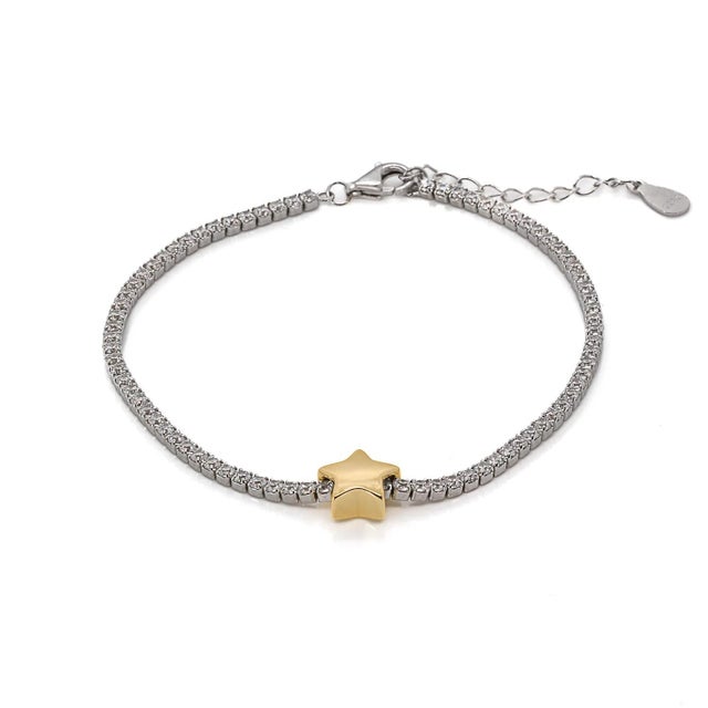 Metal Gold Star Diamond Tennis Bracelet For Sale - Image 7 of 7