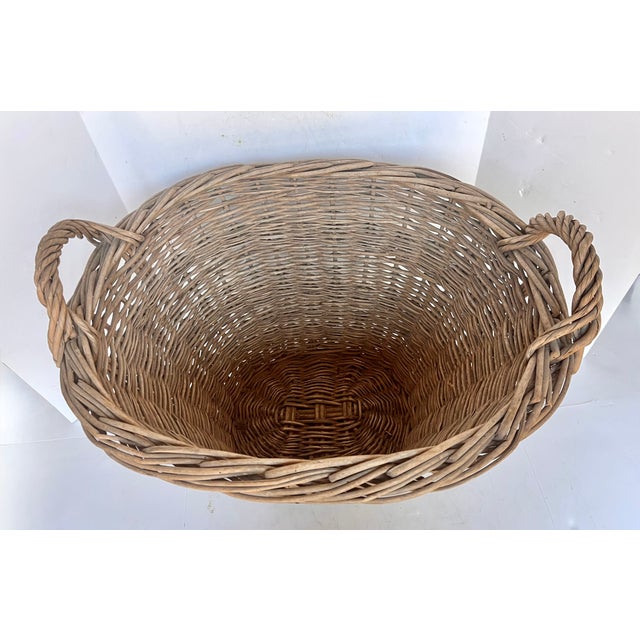 1940s French Woven Wicker Oval Market Basket For Sale - Image 4 of 12