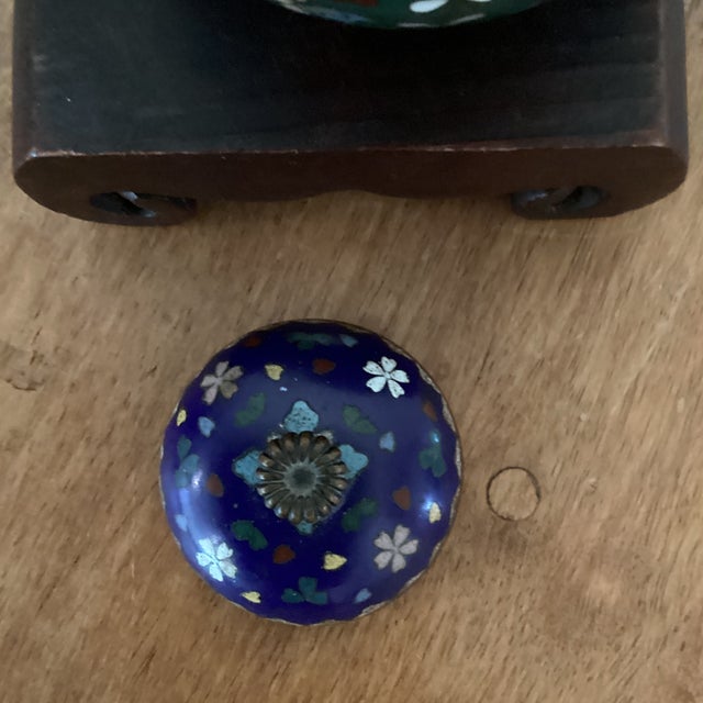 Antique Japanese Cloisonné Meiji Period Teapot Phoenix Motif, Blue Enamel Body on Wood Base For Sale In Chicago - Image 6 of 12