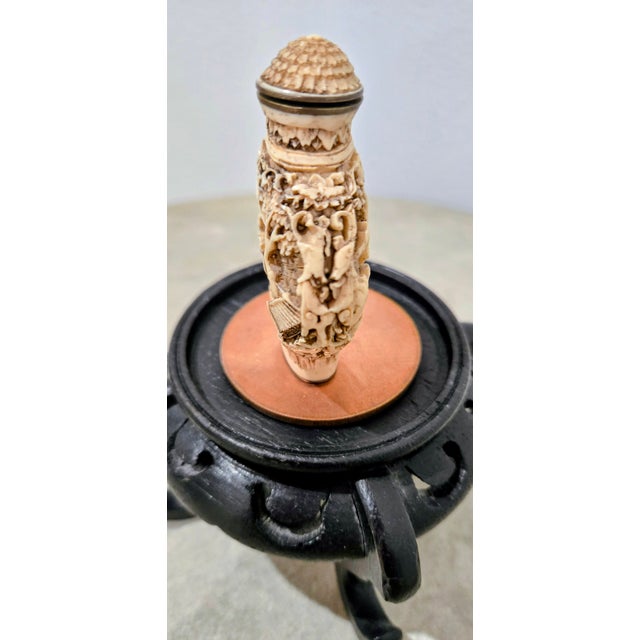 Hand-Carved Chinese Scenic Snuff Bottle With Pseudo Reign Mark & Carved Stand For Sale In Dallas - Image 6 of 8
