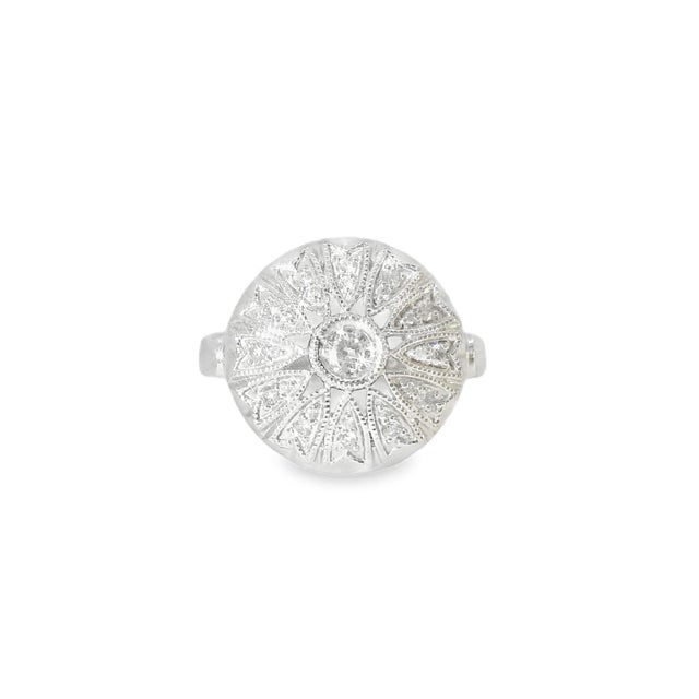 Mid-Century Modern Mid 20th Century 14k White Gold Antique Estate Round Diamond Cocktail Ring, Size 6.25 For Sale - Image 3 of 4