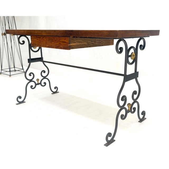 Brown Solid Warmed Chestnut Wrought Iron Base One Drawer Writing Table Desk MINT For Sale - Image 8 of 12
