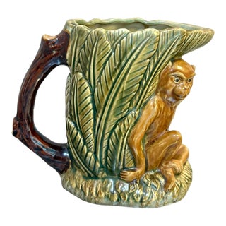 Majolica Monkey/Branch Ceramic Pitcher For Sale