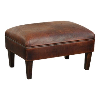 Vintage Brown Ottoman in Sheepskin Leather For Sale