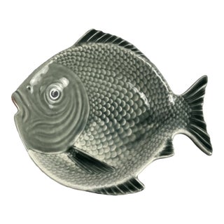 Vintage Mid-Century Modern Ceramic Olfaire Majolica Fish Oceanic Plate For Sale