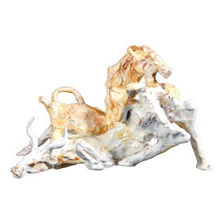 Glazed Majolica Hunting Scene Figurine For Sale