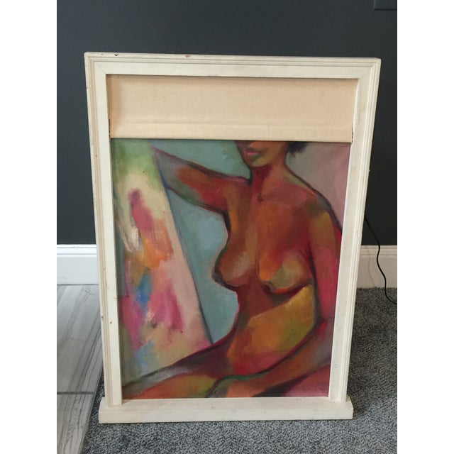 Textile 1970s Abstract Nude in Window Sill Frame With Canvas Window Shade Painting For Sale - Image 7 of 11