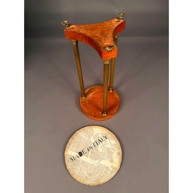 Wood Italian Neoclassical Marble Top Lamp Table With Mahogany & Brass Base, Circa 1950 For Sale - Image 7 of 12