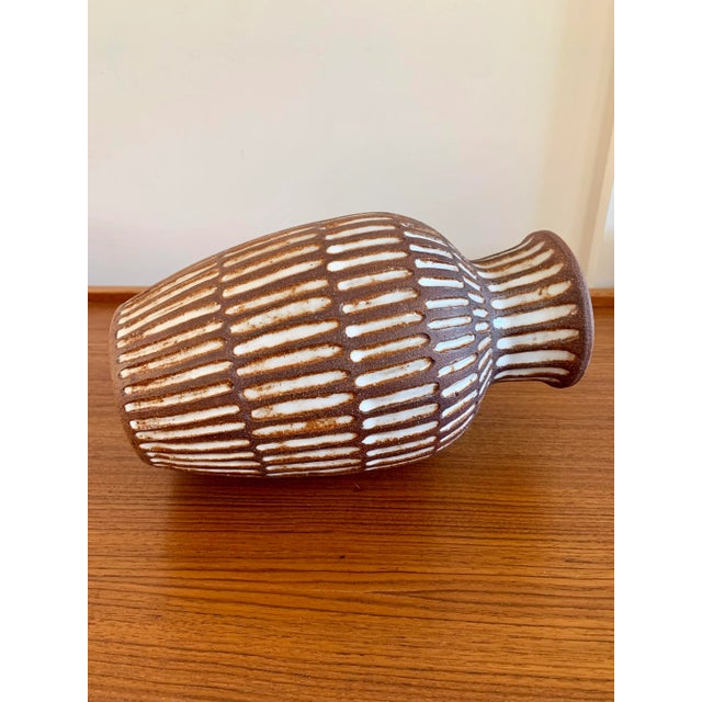 Brown Mid Century Pottery Vase California Artist - Signed and Dated '57 For Sale - Image 8 of 10