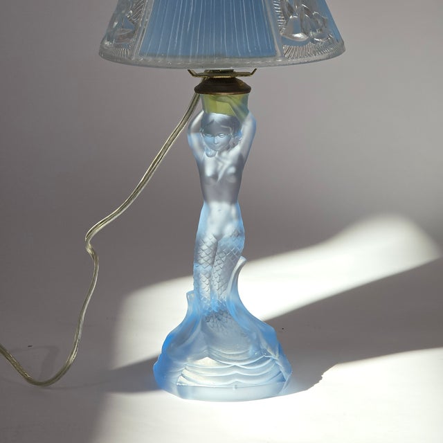 Vintage Walther & Sohne Art Deco Frosted Blue Mermaid Boudoir Lamp For Sale - Image 12 of 12