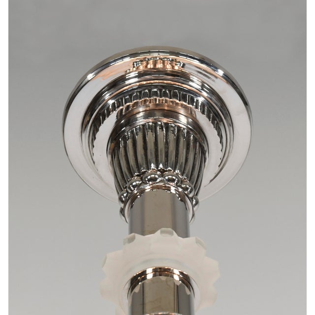 Georges Leleu French Art Deco Chandelier 1930s - Nickeled Bronze 6-Light Stepped Cone For Sale - Image 13 of 17