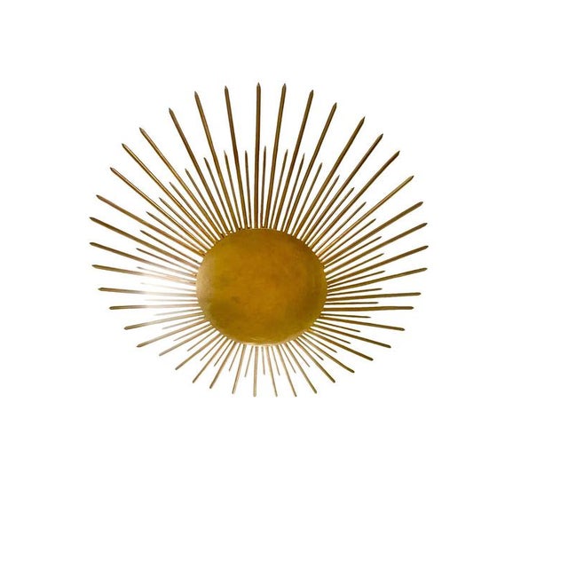 Spanish Solar Crown Sunburst Wall Light in Gilt Metal, 1950 For Sale - Image 4 of 10