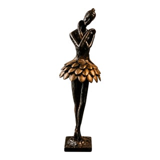Uttermost Bronze Finish Contemporary Ballerina Sculpture With Floral Petal Skirt For Sale