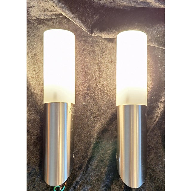Contemporary Vintage Wall Lamps with Stainless Steel Bracket and Opaque White Glass Shade by Briloner Leuchten, 2000s, Set of 2 For Sale - Image 3 of 8