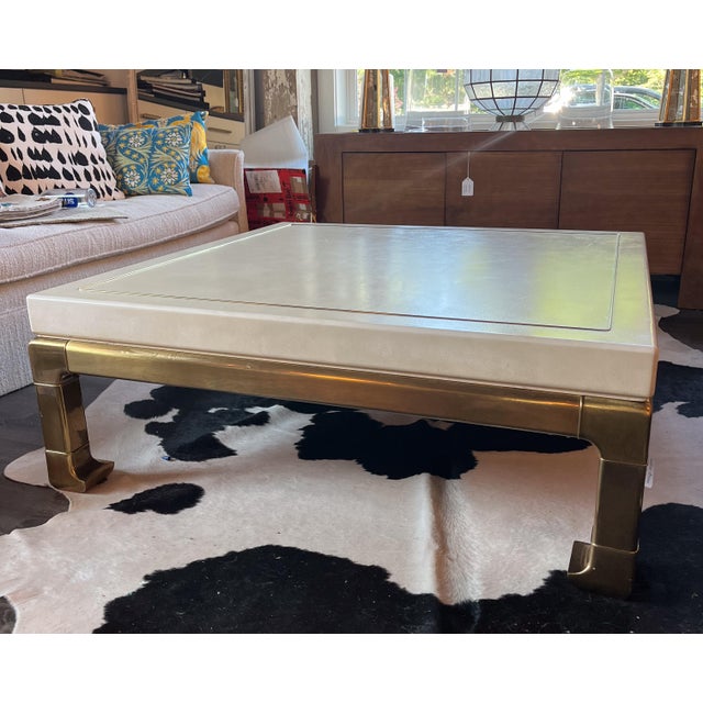 Vintage Ming Leather and Brass Coffee Table For Sale In New York - Image 6 of 6