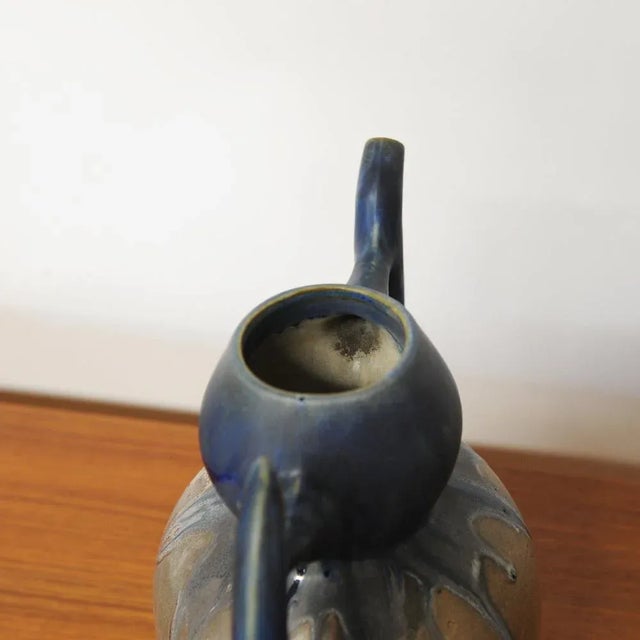 French glazed blue and brown stoneware pitcher by gilbert méténier , 1930s. manufacturer - gilbert méténier design period...