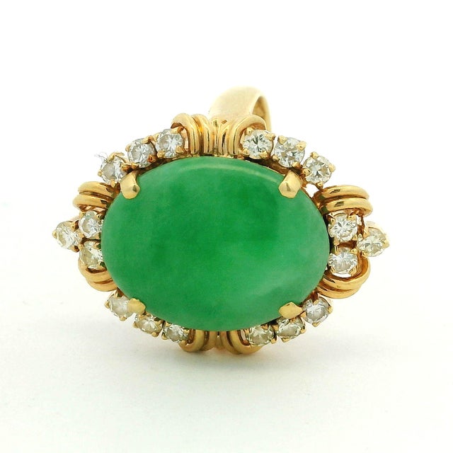 1970s Italian 18k Gold Gia Jadeite & Diamond Ring For Sale - Image 14 of 15