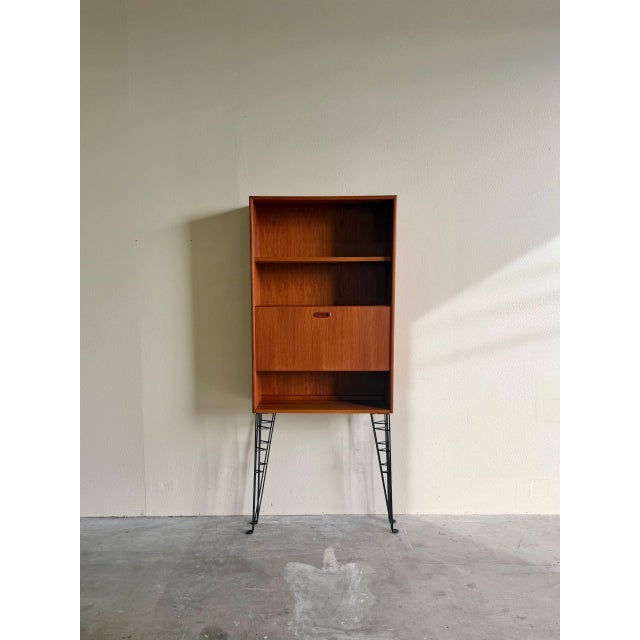 1960s Danish Mid-Century Modern Teak Bar Cabinet With Drop-Down Desk For Sale - Image 4 of 10