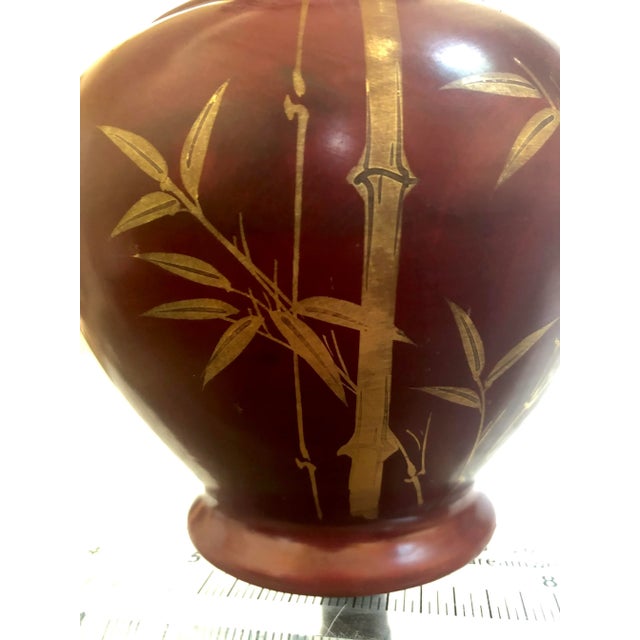 Vintage Hand-Painted Golden Color Bamboo Glass Vase For Sale In Palm Springs - Image 6 of 12