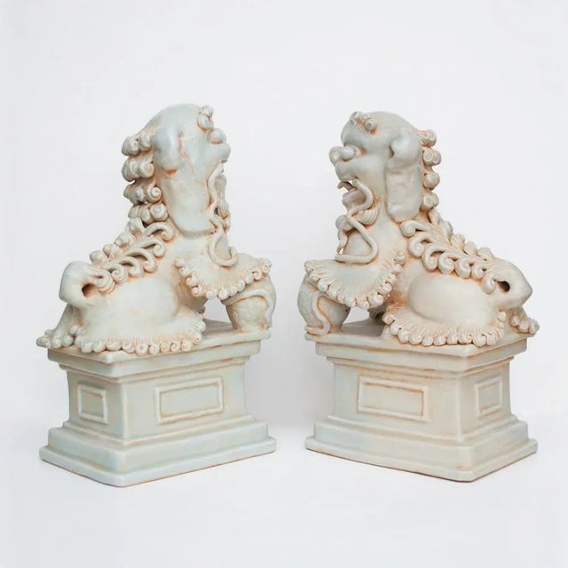 Ceramic 20th Century Large Chinese Celadon Foo Lions - a Pair For Sale - Image 7 of 13