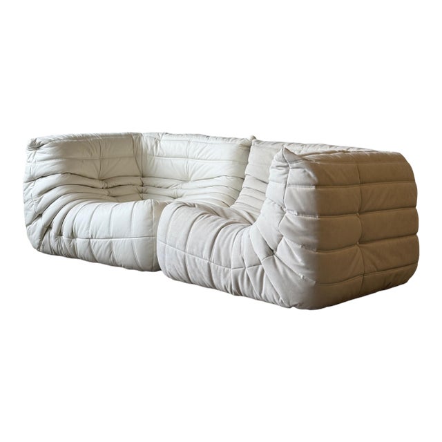 Togo Corner Sofa by Michel Ducaroy for Ligne Roset in Leather/Alcantara For Sale