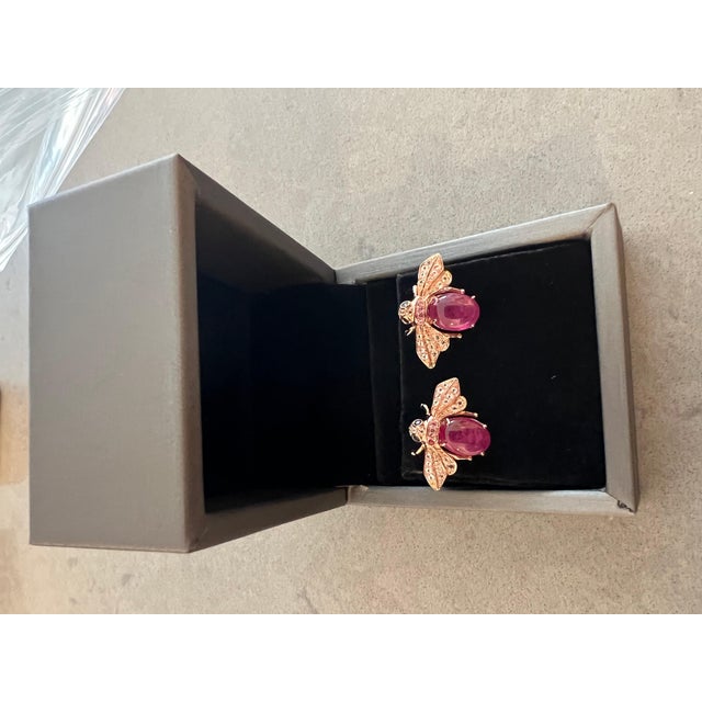 Bochic "Orient" Vintage Ruby & White Topaz Turtle Earrings Set 18K Gold & Silver, A Pair For Sale In New York - Image 6 of 18