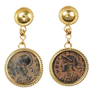 Antique Bronze Hellenistic Coin Earrings - A Pair For Sale
