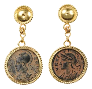Antique Bronze Hellenistic Coin Earrings - A Pair
