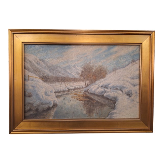 Early 20th Century Frederick John Mulhaupt Winter Scene Landscape Oil Painting For Sale
