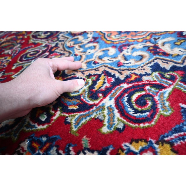 Vintage Persian Isfahan Rug – Floral Medallion, Red & Blue Accents For Sale - Image 4 of 6