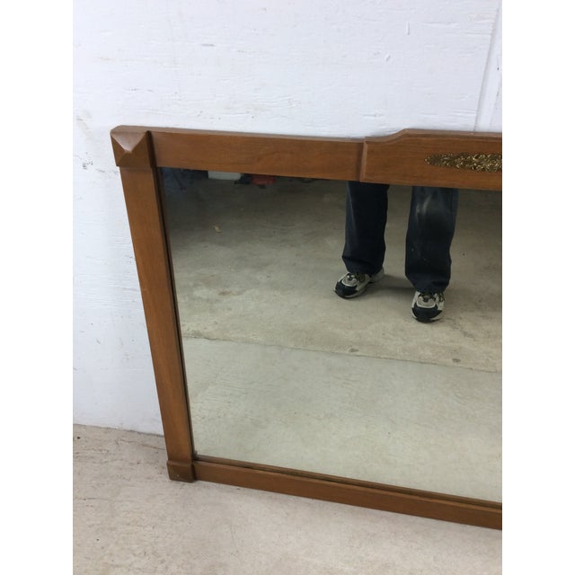 Wood Mid Century Modern Long Rectangular Wall Mirror With Brass Accented Wood Frame For Sale - Image 7 of 15