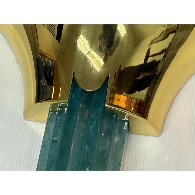 1980s Karl Springer Purcell Brass + Aqua Glass Wall Sconce For Sale In San Francisco - Image 6 of 12