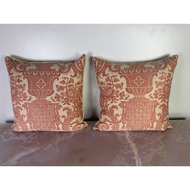 Pair of Fortuny Textile Pillows With Classical Urn Motif For Sale - Image 4 of 9