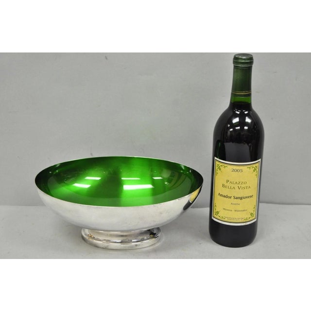 Vintage Wallace 9100 Mid Century Modern Green Enamel Silver Plated Oval Serving Fruit Bowl. Circa Mid 20th Century....