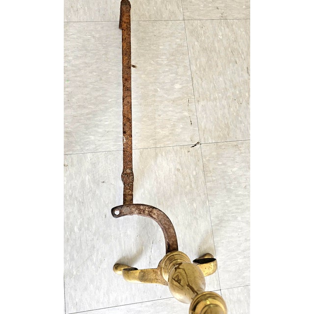 Brass Pair of Late 19th Century Solid Brass Andirons With Log Stops For Sale - Image 8 of 8