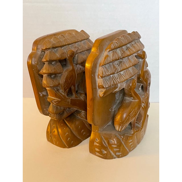 Mid Century Chinese Carved Soapstone Brush Birds Bookends Chairish