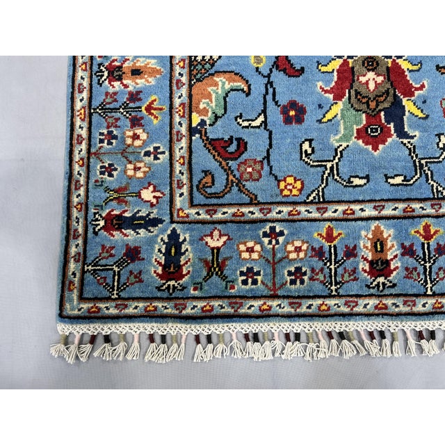 Blue Floral Wool Rug With Botanical Border, 3'3" X 4'9" For Sale - Image 9 of 10