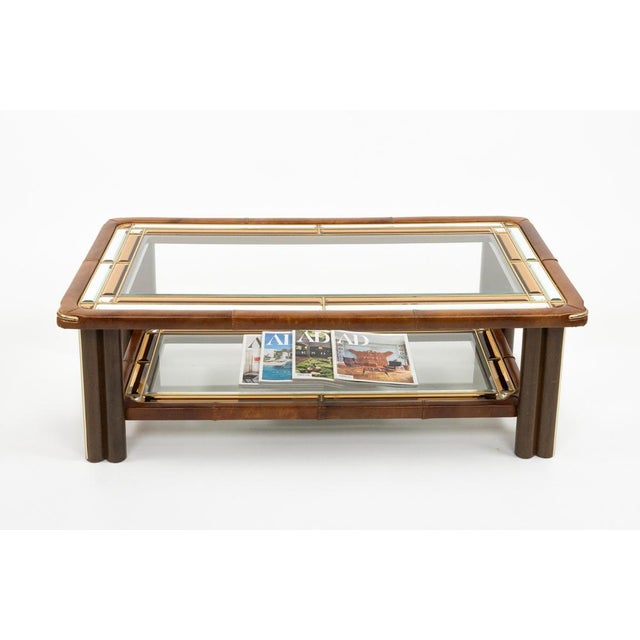 Metal Mid-Century Modern Rectangular Coffee Table in Leather and Glass, 1970s For Sale - Image 7 of 18