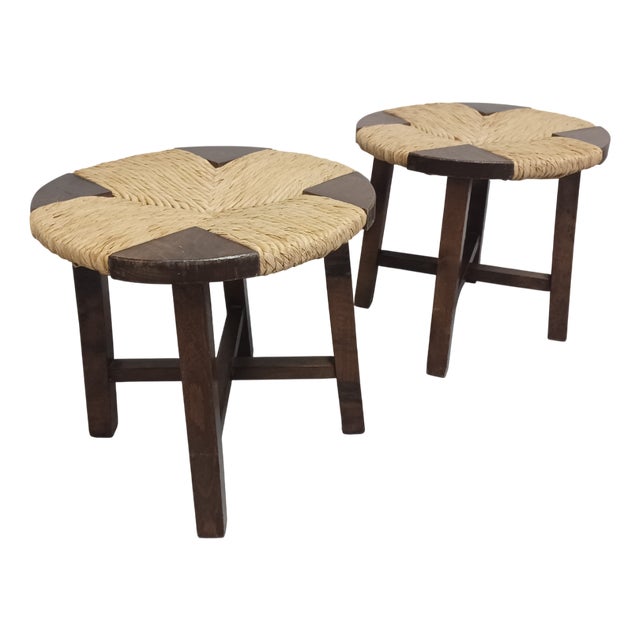 Set of Straw Stools, 1960s For Sale