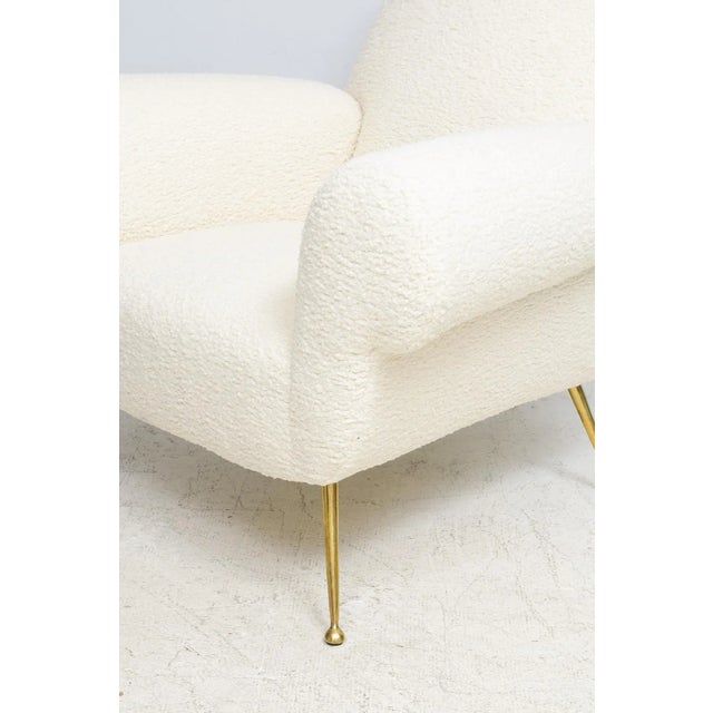 Metal Pair of 1950s Italian-Mid-Century Lounge Chairs Upholstered in Boucle For Sale - Image 7 of 9