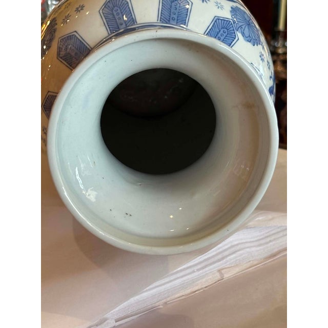 Chinoiserie Blue and White Chinoiserie Tall Vase For Sale - Image 3 of 9