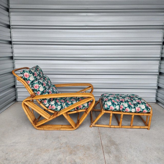 Vintage Paul Frankl Rattan Chaise Lounge Chair With Pretzel Arms- 2 Pieces For Sale - Image 11 of 13