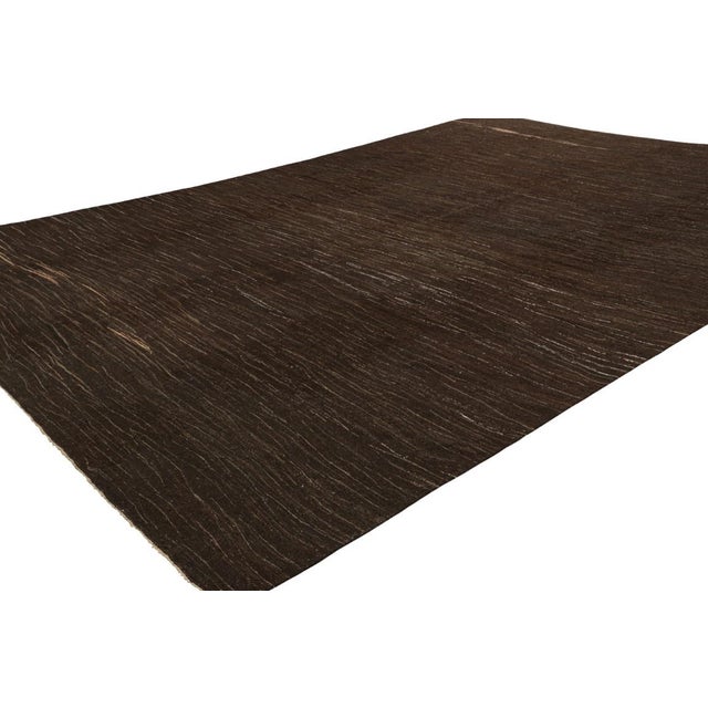 Rug & Kilim Oversized Vintage Kilim in Chocolate Brown Tones and Muted Stripes | Rug & Kilim For Sale - Image 4 of 7