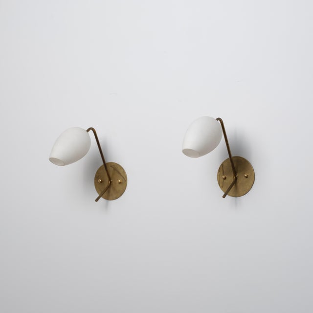 Italian Wall Sconces in Brass and Opaline Glass, 1950s, Set of 2 For Sale - Image 4 of 9