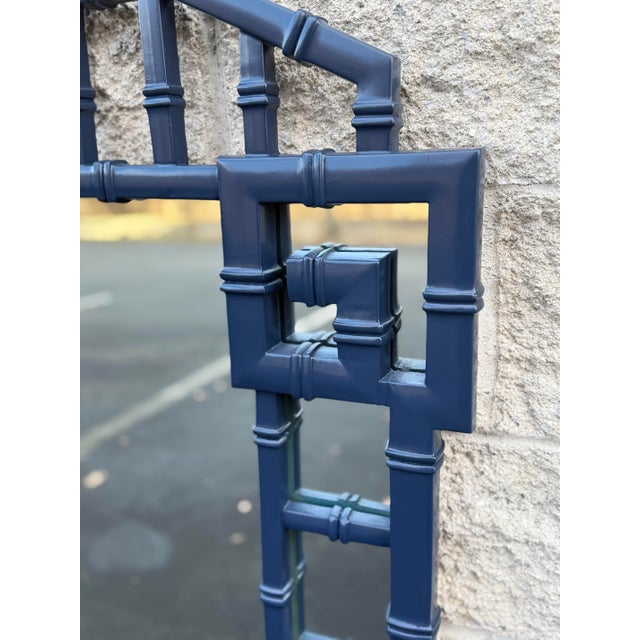 Vintage Greek Key Faux Bamboo Mirror - Newly Lacquered in Hale Navy For Sale - Image 4 of 6