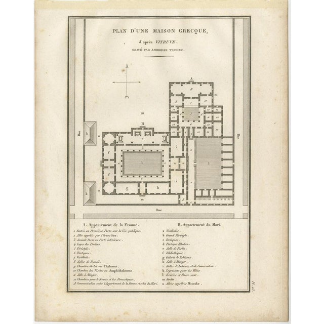 Ancient Greek House Architectural Plan in the style of Vitruvius for Tardieu, 1825 For Sale - Image 3 of 9