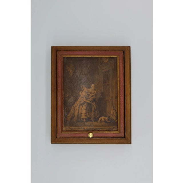 This stunning original wood jewelry box features a French lithography cover depicting a couple and their dog. This box is...